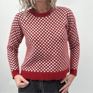 Madewell Checkerboard Sweater XXS Red Alpaca Wool Crewneck Boxy Academia Retro